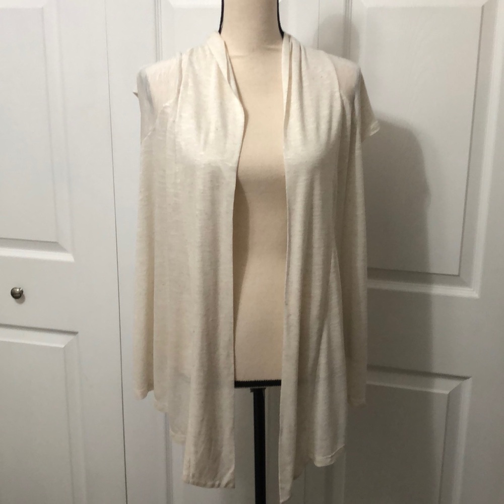 NWT BCX Women’s Cap Sleeve Open Cardigan, Large, Cream, Linen Blend
